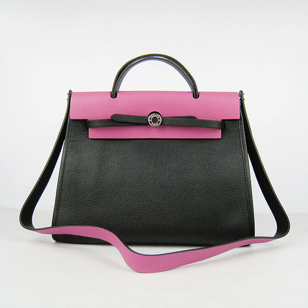 7A Replica Hermes Black/Peach Kelly 32cm Togo Leather Bag 60667 - Click Image to Close